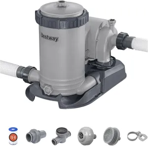 Bestway 2,500 Gallon Filter Pump for Above Ground 300 to 16,400 Gallon Swimming Pools with Customizable Timer, Filter Cartridge, and Set of Adapters