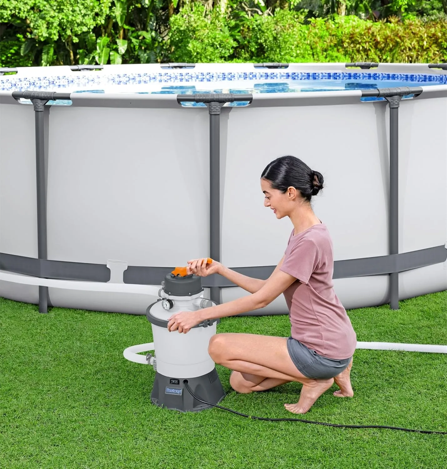 Bestway 58516E Flowclear 800 Gallon Sand Filter Pool Pump for Above Ground 300 to 4,800 Gallon Swimming Pools, (Sand Sold Separately)