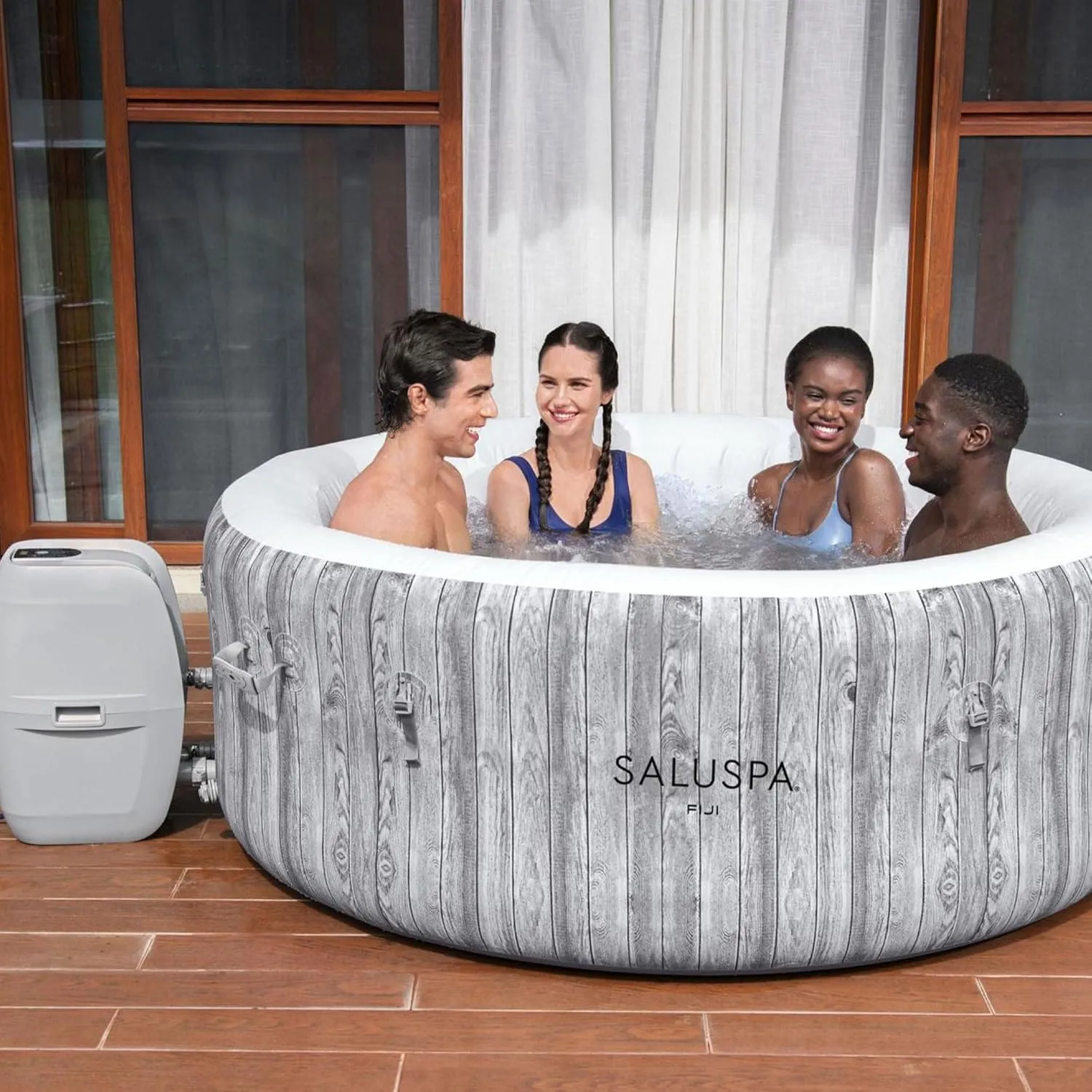 Bestway SaluSpa Fiji AirJet Large Round 2 to 4 Person Inflatable Hot Tub Portable Outdoor Spa with 120 AirJets and EnergySense Cover, Grey