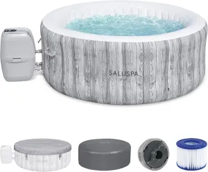 Bestway SaluSpa Fiji AirJet Large Round 2 to 4 Person Inflatable Hot Tub Portable Outdoor Spa with 120 AirJets and EnergySense Cover, Grey
