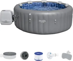 Bestway SaluSpa Santorini HydroJet 5 to 7 Inflatable Round Portable Outdoor Spa with 180 Soothing Jets and Cover, Gray