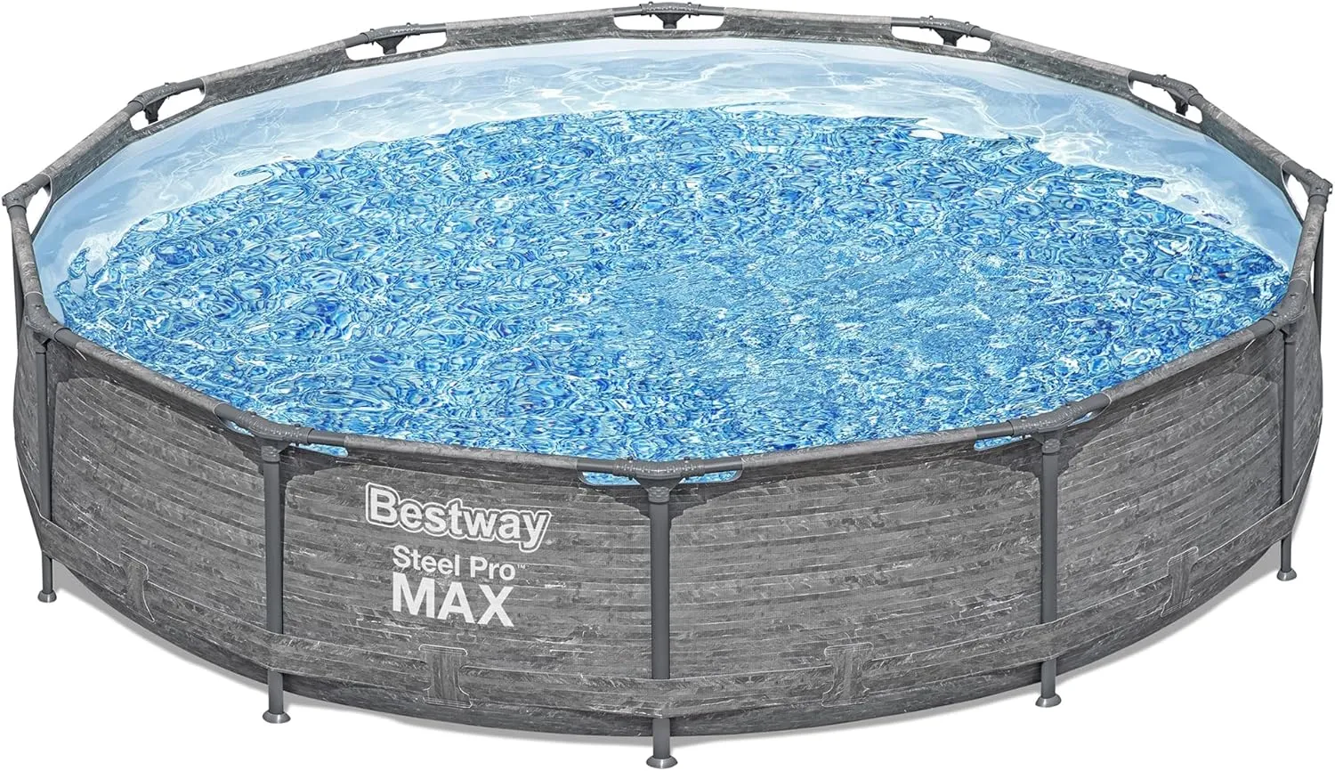 Bestway Steel Pro MAX 12' x 30" Round Above Ground Swimming Pool Set Outdoor Metal Frame Family Pool with Liner and Filter Pump, Gray