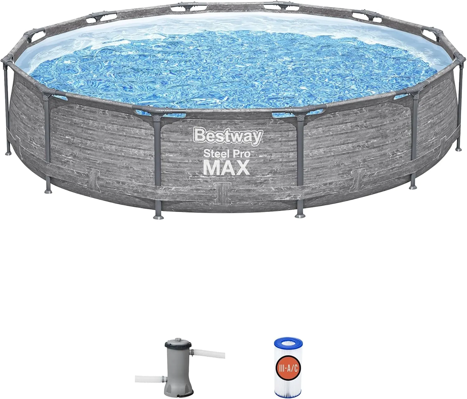 Bestway Steel Pro MAX 12' x 30" Round Above Ground Swimming Pool Set Outdoor Metal Frame Family Pool with Liner and Filter Pump, Gray