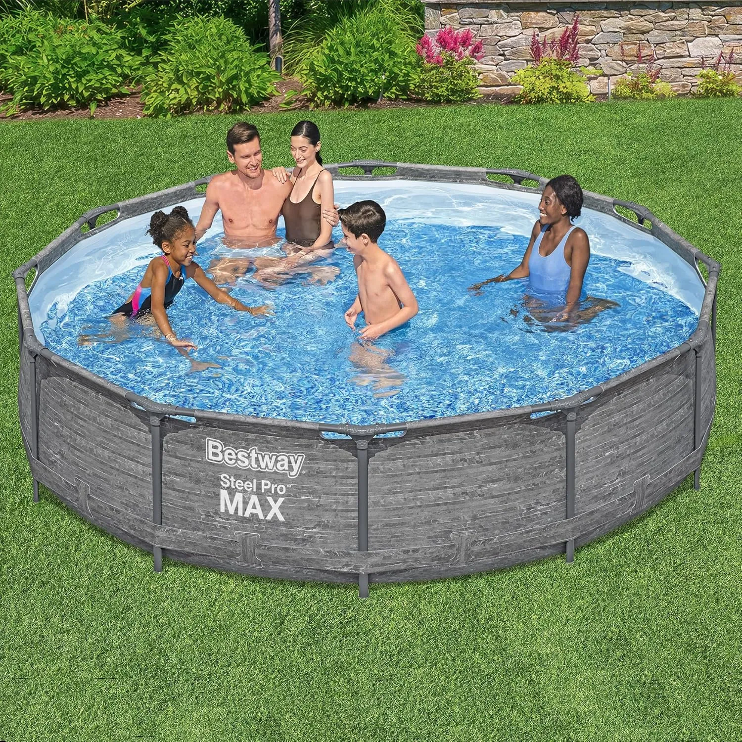 Bestway Steel Pro MAX 12' x 30" Round Above Ground Swimming Pool Set Outdoor Metal Frame Family Pool with Liner and Filter Pump, Gray
