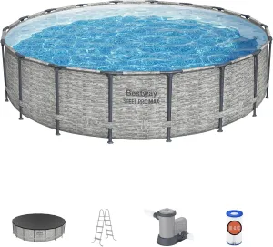 Bestway Steel Pro MAX 18 Foot x 48 Inch Round Metal Frame Above Ground Outdoor Swimming Pool Set with 1,500 Filter Pump, Ladder, and Cover