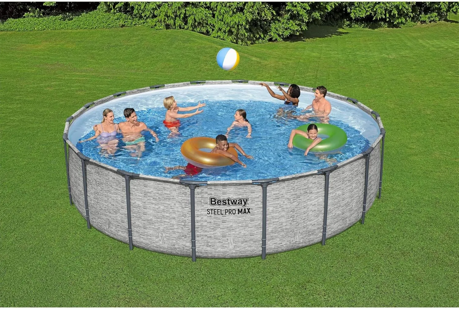 Bestway Steel Pro MAX 18 Foot x 48 Inch Round Metal Frame Above Ground Outdoor Swimming Pool Set with 1,500 Filter Pump, Ladder, and Cover