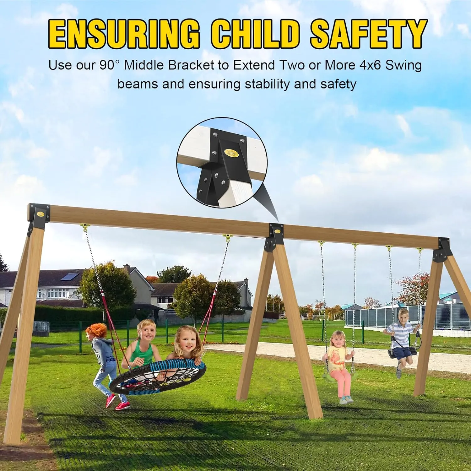 BETOOLL Swing Sets Brackets - 2 A-Frame Swing Set Brackets and 1 Middle Swing Bracket with All Mounting Heavy Duty Hardware Included - Swing Set Kit for Porch, Yard, Playground - Black