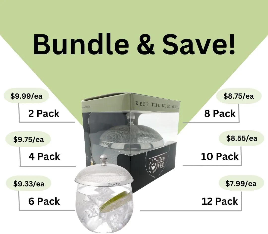 BevHat Stainless Steel Wine Glass Cover (Pack of 12). Keep The Bugs Out of Your Drinks. For Coffee Mugs, Tea Cups, Water Glasses. Wine Accessories to Protect Your Beverage Outside.