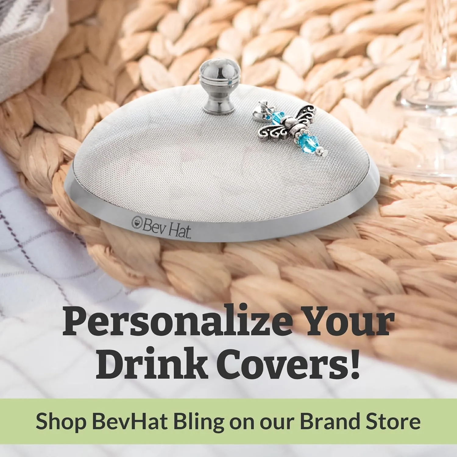 BevHat Stainless Steel Wine Glass Cover (Pack of 12). Keep The Bugs Out of Your Drinks. For Coffee Mugs, Tea Cups, Water Glasses. Wine Accessories to Protect Your Beverage Outside.