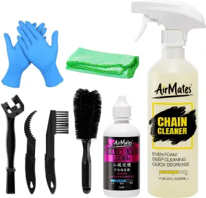 Bike Chain Cleaning Kit - Including Bicycle Chain Cleaner Degreaser, Cycling Chain Lube, Bike Cleaner Brush Tool and Gloves Suitable for MTB Ebike Road Bike and Trail Bikes