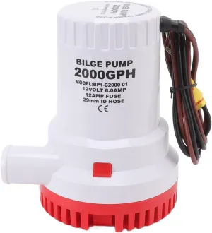 Bilge Pump Marine Pump Submersible Pump 2000 GPH Silent Water Cooled Motor Easy Install Filter Unit for Pond Pool Spa Boat RV (12V)