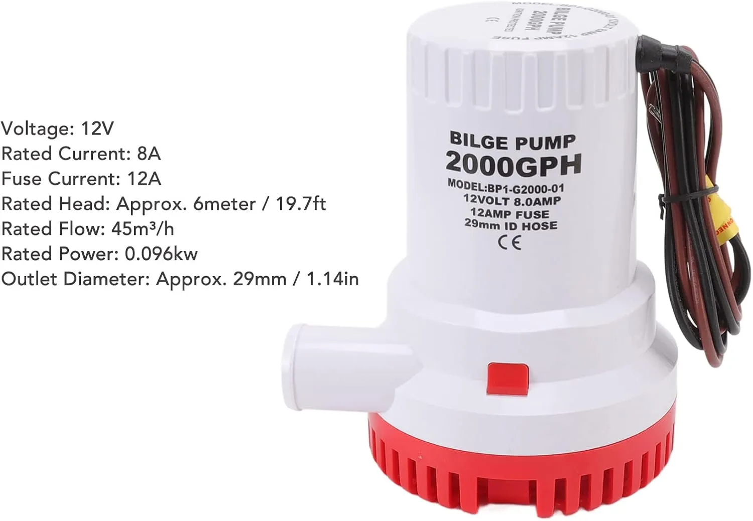 Bilge Pump Marine Pump Submersible Pump 2000 GPH Silent Water Cooled Motor Easy Install Filter Unit for Pond Pool Spa Boat RV (12V)