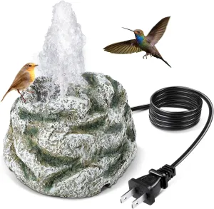 Bird Bath Fountain, Bird Bath Water Fountains with 7W Water Pump, Gray Moss Resin Granite Water Fountain Rock Waterfall for Birdbath, Bird Feeder