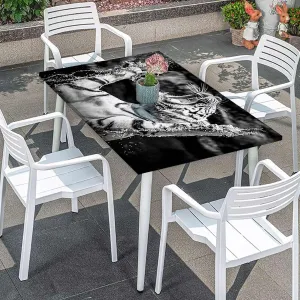 Black and White Elastic Edge Fitted Tablecloth, Animal Activity Eco Photo Rectangle Table Cover for Outdoor Picnic Camping Parties Africa Fits up 5 Foot Tables