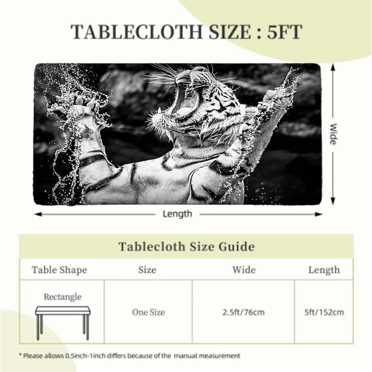 Black and White Elastic Edge Fitted Tablecloth, Animal Activity Eco Photo Rectangle Table Cover for Outdoor Picnic Camping Parties Africa Fits up 5 Foot Tables