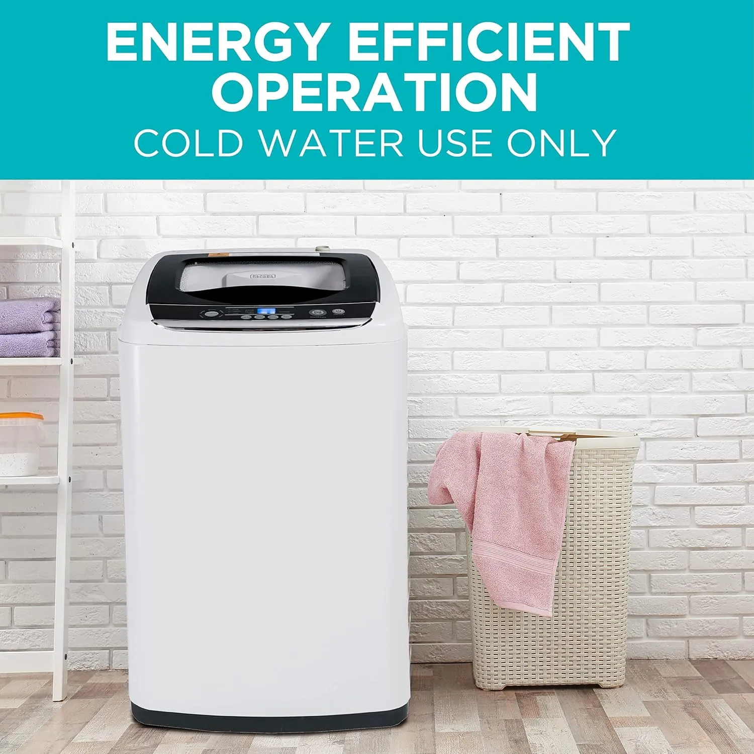 BLACK DECKER 0.9 Cu. Ft. Portable Washer, 6.6 lb. Capacity Washing Machine for Homes & Apartments, 5 Wash Cycles, Quick Connect Sink Adapter and Drain Hose Included, Transparent Lid, BPWM09W, White