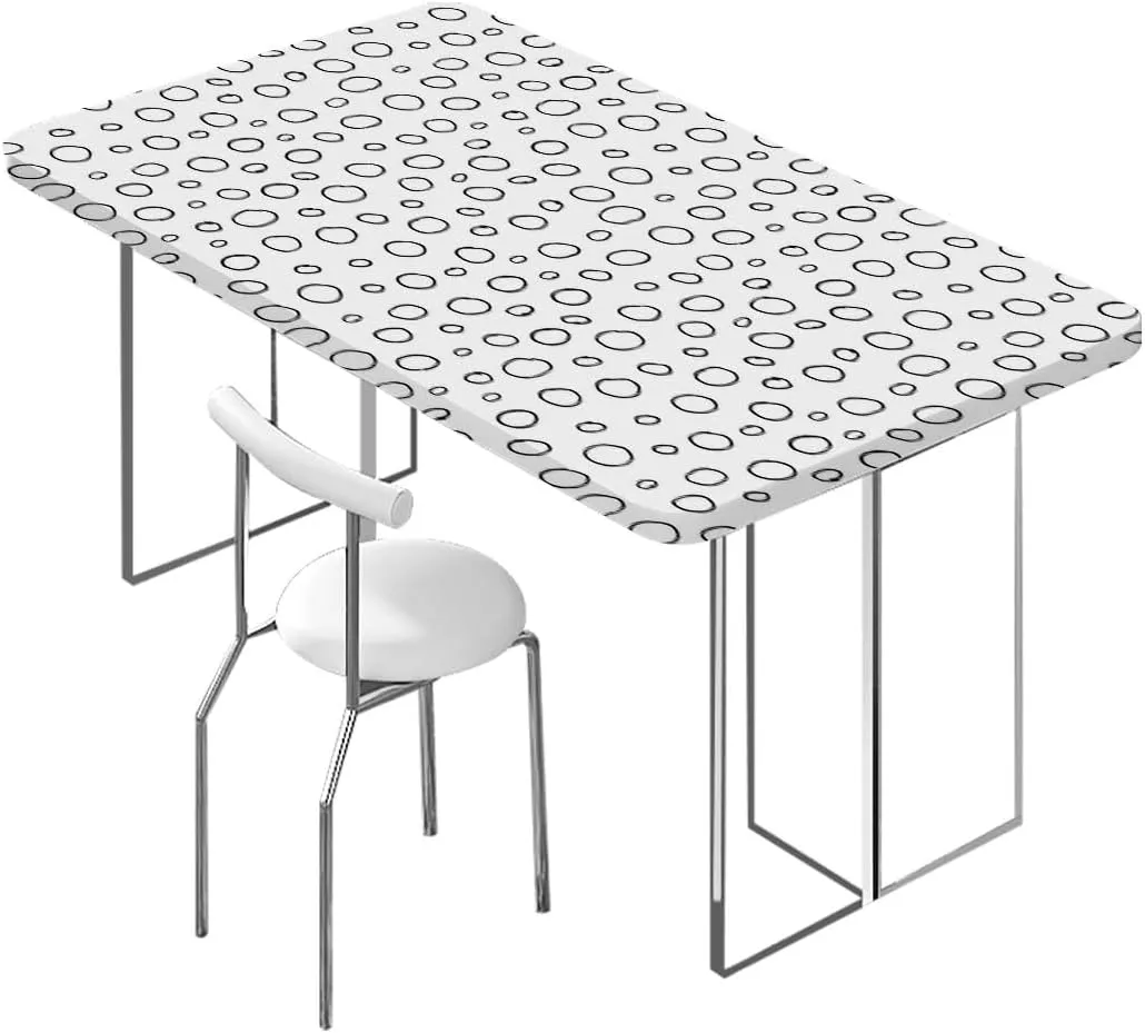 Black White Tablecloth Fitted Rectangle Circles Brush Geometric Circles Picnic Table Tablecloth Covers Set for Picnics Indoor and Outdoor Dining Abstract Fits up 5 Foot Tables