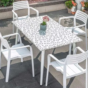 Black White Tablecloth Fitted Rectangle Circles Brush Geometric Circles Picnic Table Tablecloth Covers Set for Picnics Indoor and Outdoor Dining Abstract Fits up 5 Foot Tables
