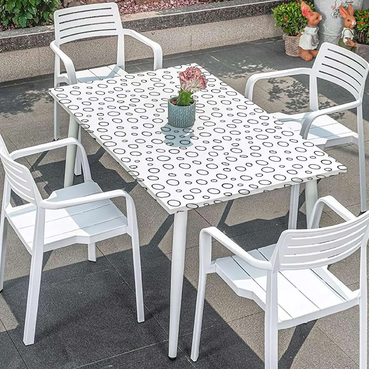 Black White Tablecloth Fitted Rectangle Circles Brush Geometric Circles Picnic Table Tablecloth Covers Set for Picnics Indoor and Outdoor Dining Abstract Fits up 5 Foot Tables
