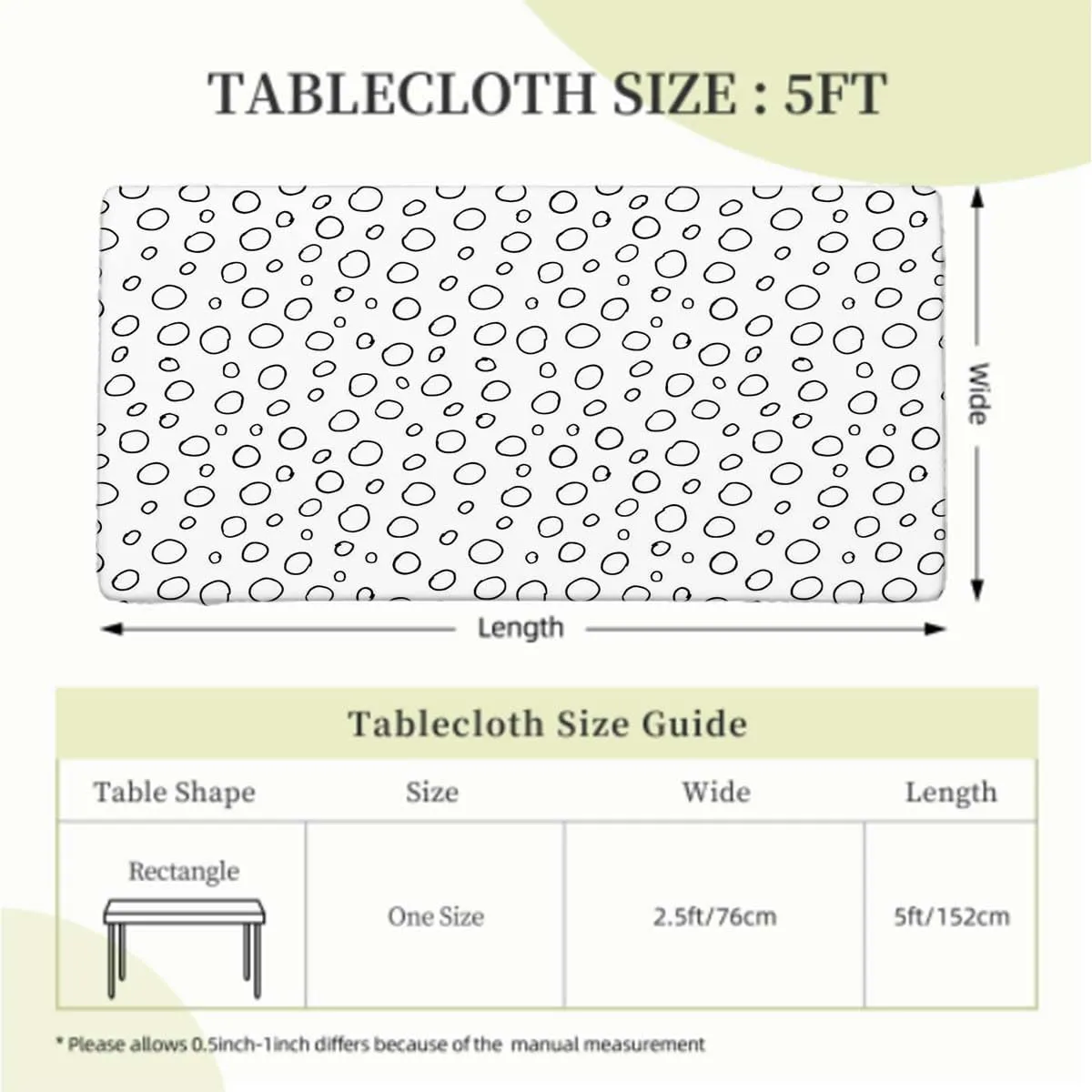 Black White Tablecloth Fitted Rectangle Circles Brush Geometric Circles Picnic Table Tablecloth Covers Set for Picnics Indoor and Outdoor Dining Abstract Fits up 5 Foot Tables