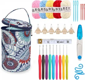 Blingcute Complete Crochet Kit for Beginners & Adults,Starter Set with 9 Ergonomic Hooks(2.0-6.0mm), 5 Acrylic Yarns, Blue Tote Bag & Accessories, Perfect for Learning, Gifts & DIY Projects
