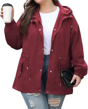 Bloggerlove Women's Rain Jacket Plus Size Lightweight Raincoat with Hood Waterproof Outdoor Windbreaker