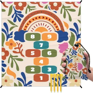 Boho Floral Game Pocket Picnic Blankets, Funny Mini Beach Camping Blanket Waterproof Sandproof for Kids,Botanical RV Outdoor Picnic Blanket Mat Gifts for Camper Campsite Travel Hiking 55x60in
