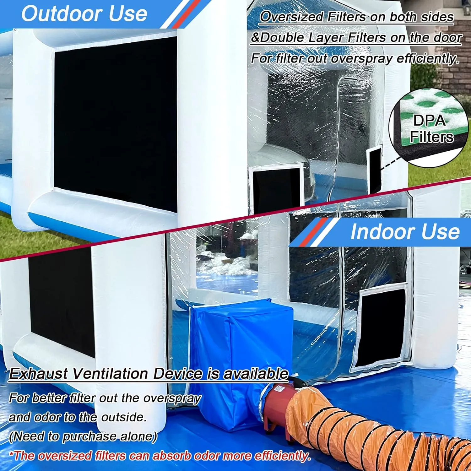 BONOOTH Inflatable Paint Booth 30x20x11.5Ft with 1100W 950W Blowers for Trucks and Other Big Items Painting, Portable Spray Paint Booth with High Efficient Air Exchange System
