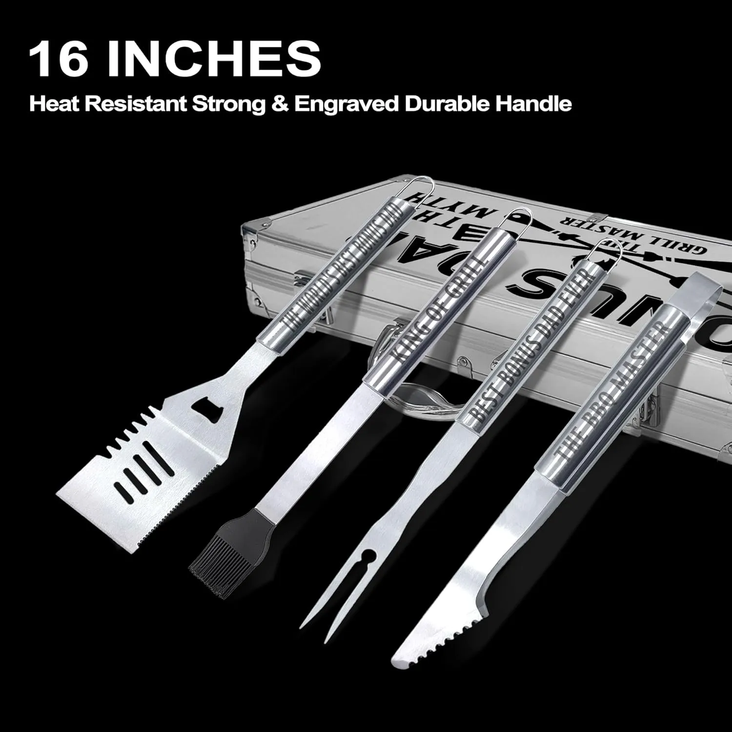Bonus Dad Gifts, Fathers Day Bonus Dad Gifts for Him Heavy Duty Grilling Accessories Kit for Backyard BBQ, Thick Stainless Steel Grill Utensils with Non-Slip Handle Tool for Man on Birthday