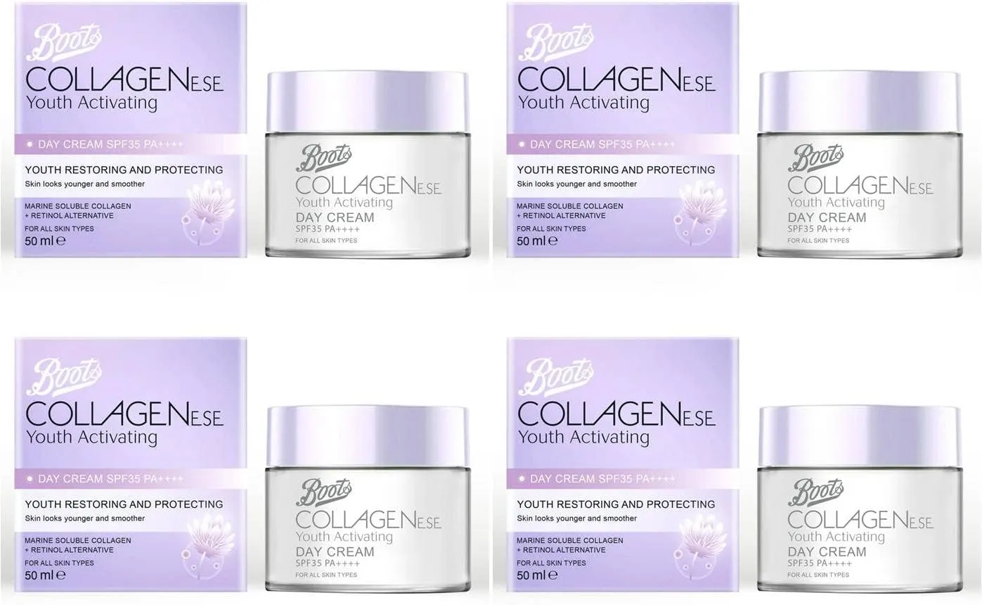 Boots COLLAGENESE Youth Activating Day Cream SPF35 PA     1.69 Fl Oz. (Pack of 4)