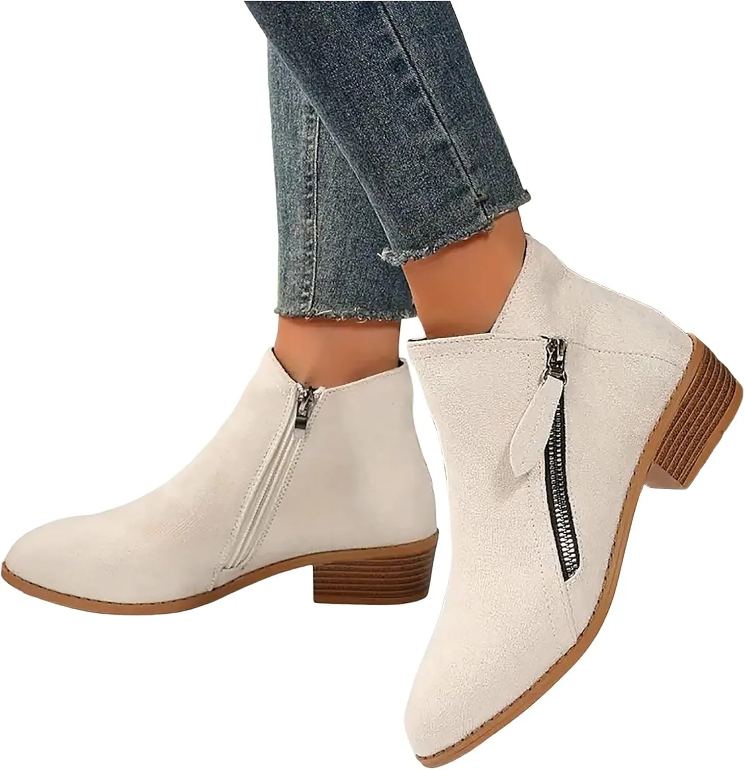 Boots for Women Ankle Booties Womens Boots Ankle Casual Comfy Side Zipper Boots Low Heel Walking Short Shoes