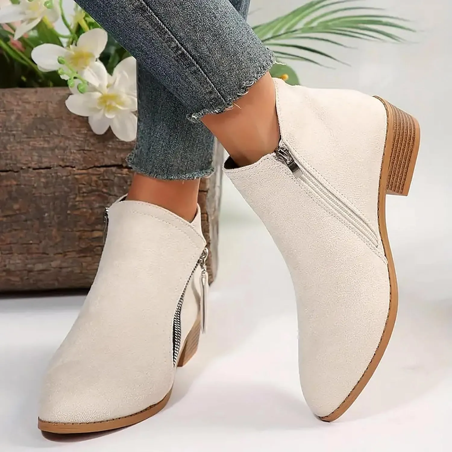 Boots for Women Ankle Booties Womens Boots Ankle Casual Comfy Side Zipper Boots Low Heel Walking Short Shoes
