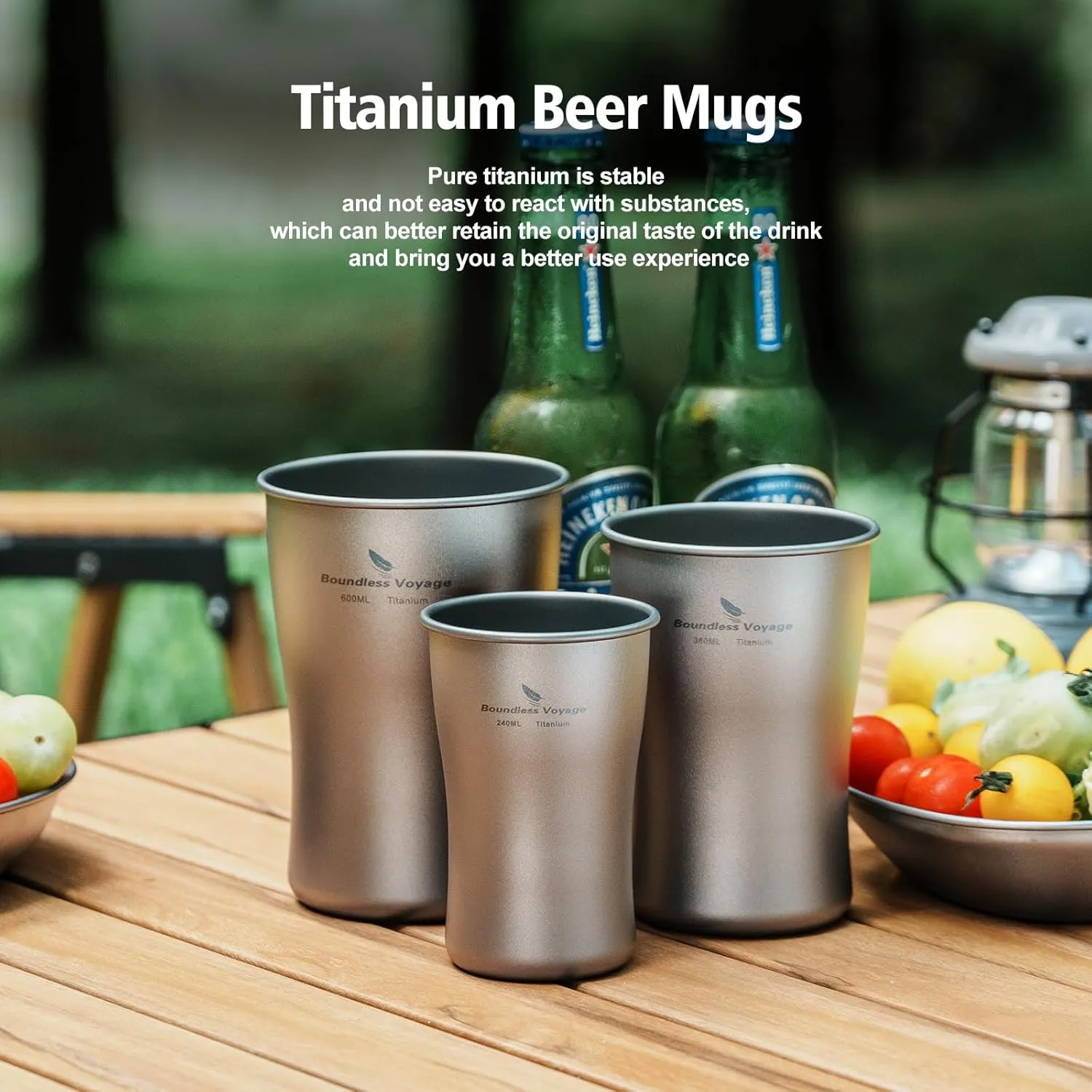 Boundless Voyage Titanium Beer Cups Ultralight Coffee Tea Juicy Mugs for Outdoor Camping Picnic 240ml 380ml 600ml (3 Cups Set)