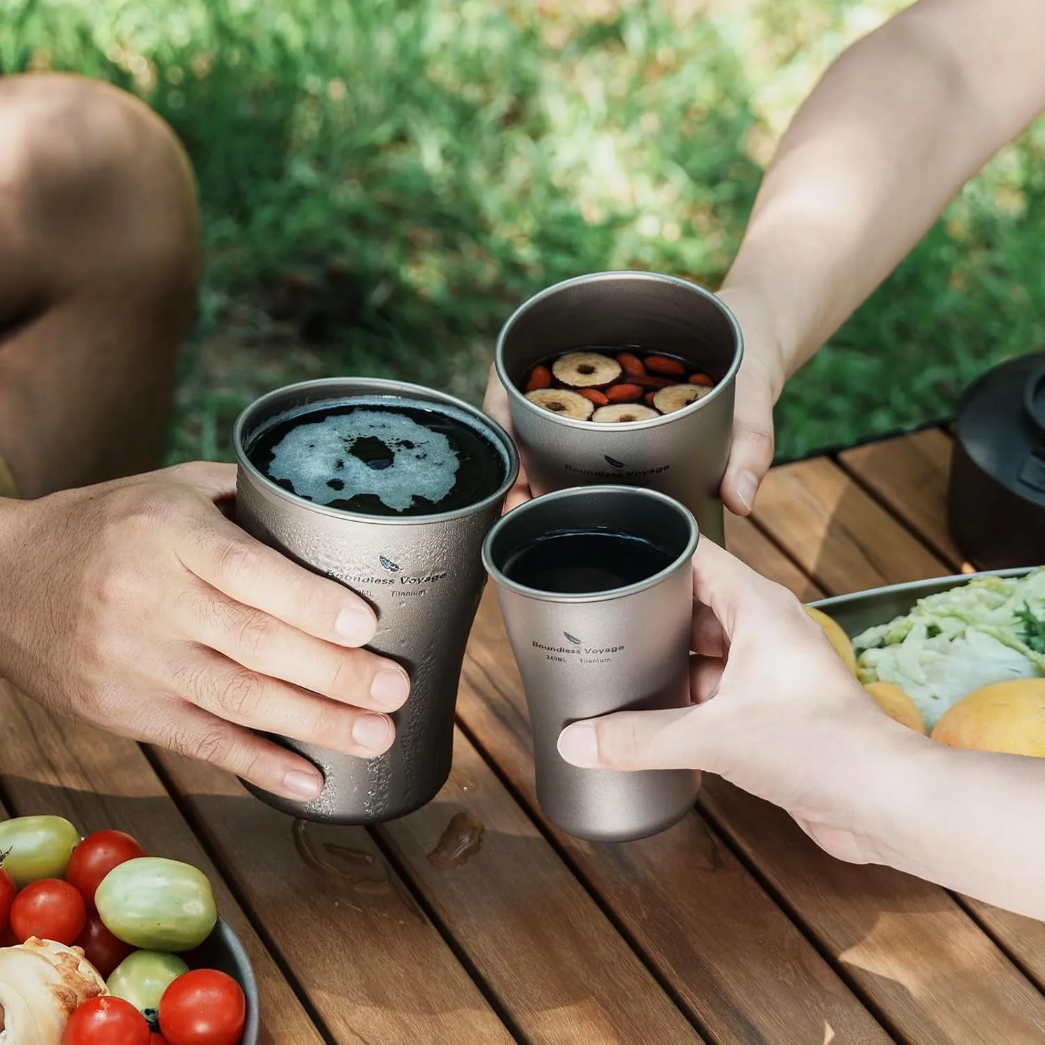 Boundless Voyage Titanium Beer Cups Ultralight Coffee Tea Juicy Mugs for Outdoor Camping Picnic 240ml 380ml 600ml (3 Cups Set)