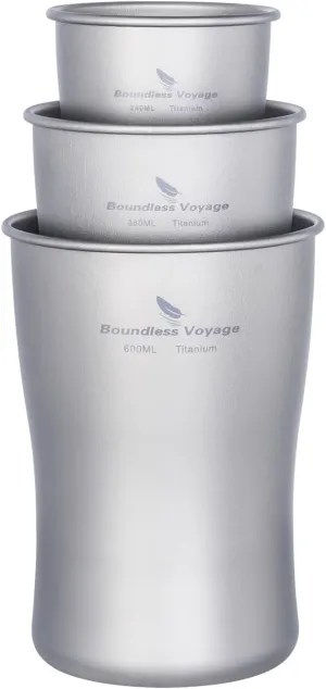 Boundless Voyage Titanium Beer Cups Ultralight Coffee Tea Juicy Mugs for Outdoor Camping Picnic 240ml 380ml 600ml (3 Cups Set)