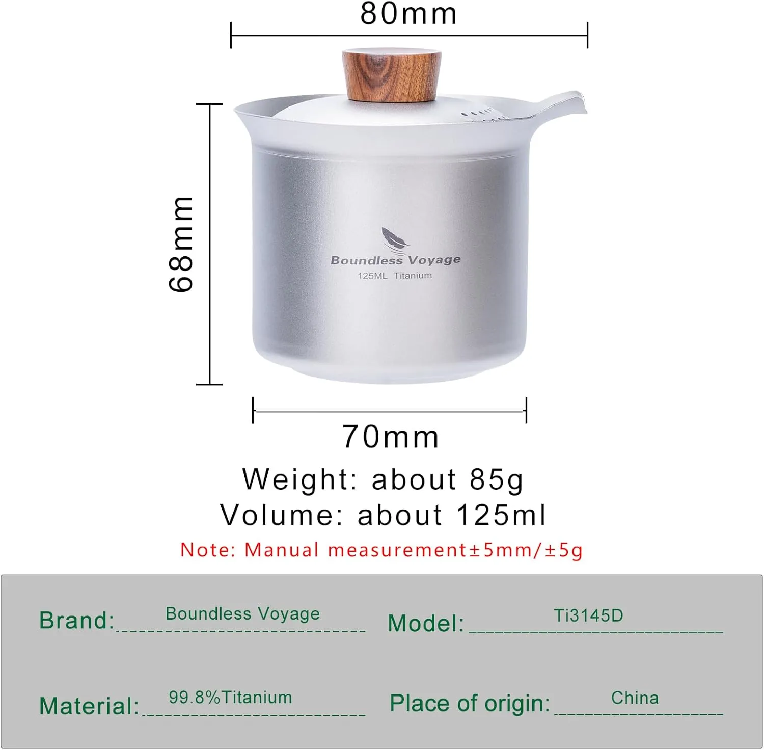 Boundless Voyage Titanium Teacup Double-Layer Tea Maker Outdoor Teapot Camping Mug Set Leightweight Drinking Cup for Backpacking Picnic Travel (Ti3145D-125ml)