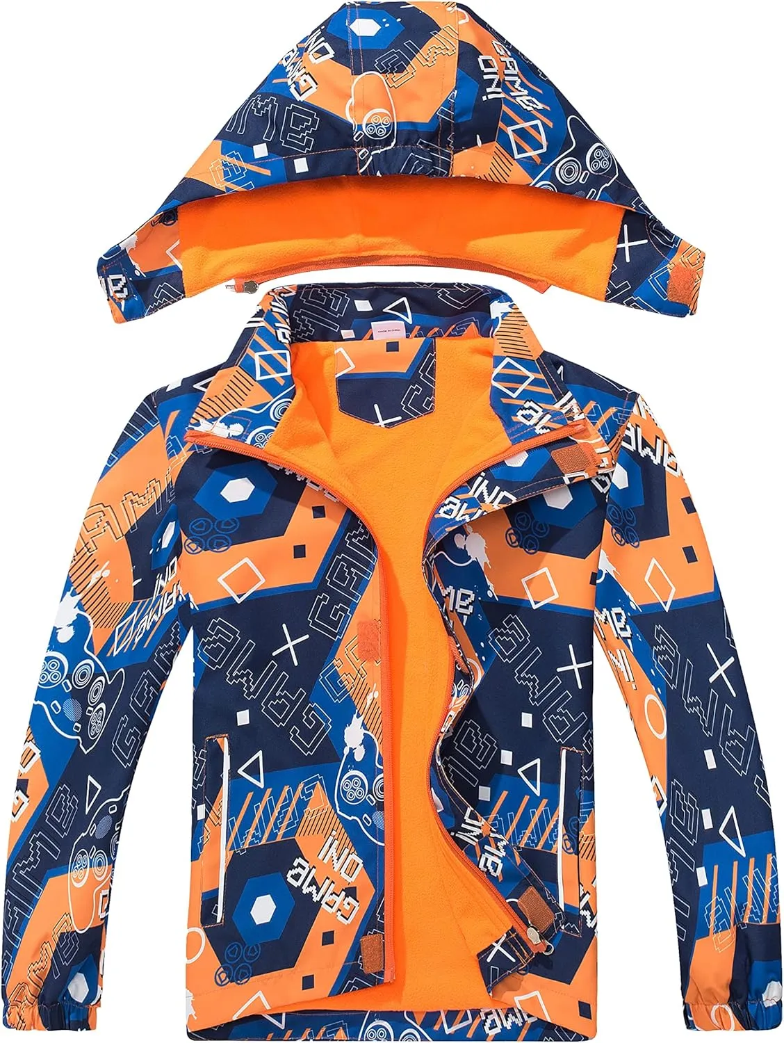 Boys Girls Rain Jacket for Kids Waterproof Coat Lightweight Hooded Fleece Lined Raincoats Windbreakers
