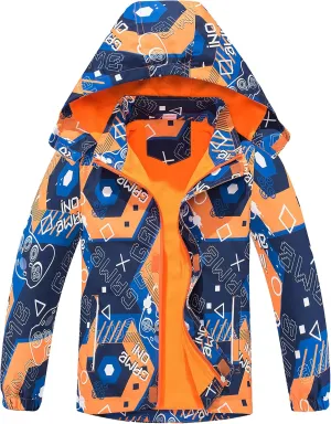 Boys Girls Rain Jacket for Kids Waterproof Coat Lightweight Hooded Fleece Lined Raincoats Windbreakers