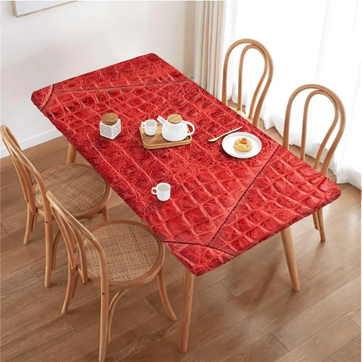 Brown Elastic Fitted Tablecloths, Crocodile Skin Designer Themed Art Waterproof Wipeable Table Covers for Indoor, Outdoor Animal Print Fits up 4 Foot Tables