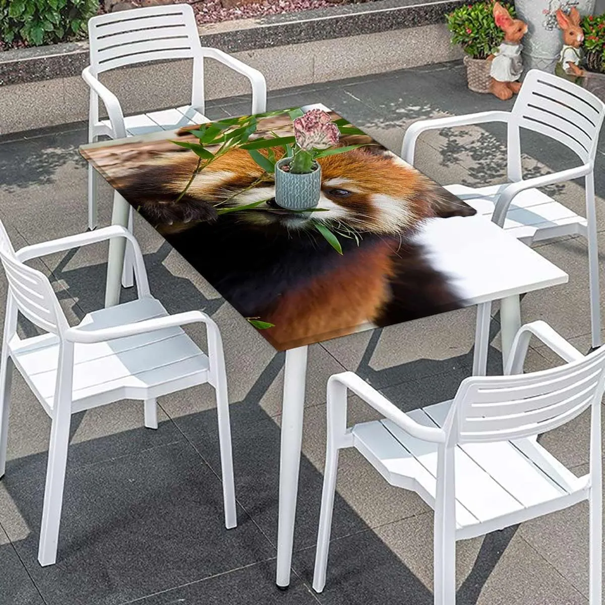 Brown Green Elastic Edge Fitted Table Cloth, Africa Panda Activity Eco Photo Waterproof Elastic Fitted Table Covers,Camping, Indoor, Outdoor Jungle Animals Fits up 4 Foot Tables