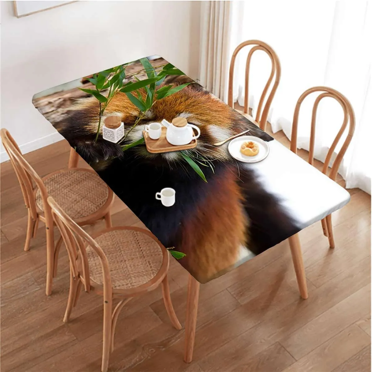Brown Green Elastic Edge Fitted Table Cloth, Africa Panda Activity Eco Photo Waterproof Elastic Fitted Table Covers,Camping, Indoor, Outdoor Jungle Animals Fits up 4 Foot Tables