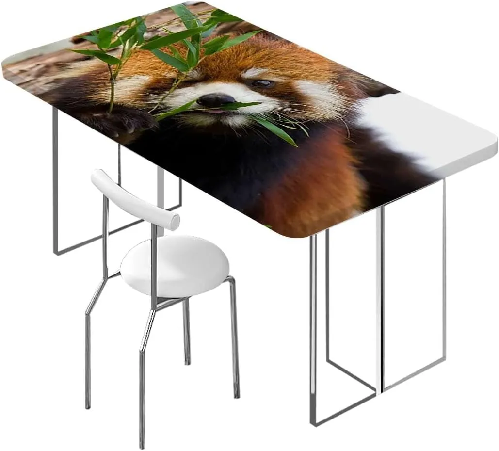 Brown Green Elastic Edge Fitted Table Cloth, Africa Panda Activity Eco Photo Waterproof Elastic Fitted Table Covers,Camping, Indoor, Outdoor Jungle Animals Fits up 4 Foot Tables