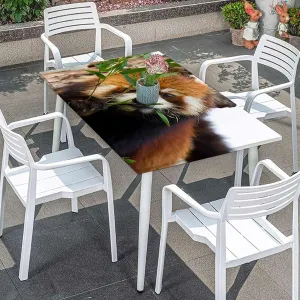 Brown Green Elastic Edge Fitted Table Cloth, Africa Panda Activity Eco Photo Waterproof Elastic Fitted Table Covers,Camping, Indoor, Outdoor Jungle Animals Fits up 4 Foot Tables