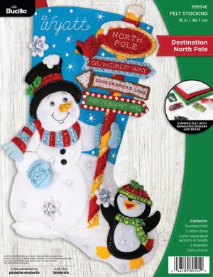 Bucilla, Destination North Pole, Felt Applique 18" Stocking Making Kit, Perfect for Holiday DIY Arts and Crafts, 89594E