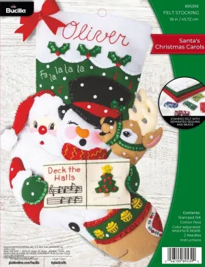 Bucilla Felt Applique 18" Stocking Making Kit, Santa's Christmas Carols, Perfect for DIY Arts and Crafts, 89539E