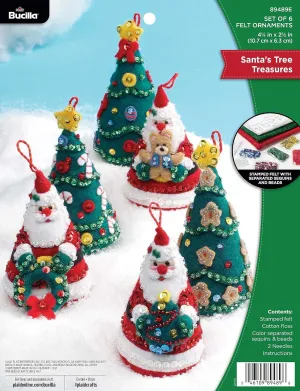 Bucilla Felt Applique 6 Piece Ornament Making Kit, Santa's Tree Treasures, Perfect for DIY Arts and Crafts, 89489E