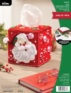 Bucilla, Jolly St. Nick, Felt Applique Tissue Box Cover Kit, Perfect for Holiday DIY Arts and Crafts, 89678E