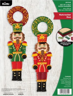 Bucilla, Nutcracker Duo, Felt Applique 2 Piece Door Hanger Kit, Perfect for Holiday DIY Arts and Crafts Projects, 89704E