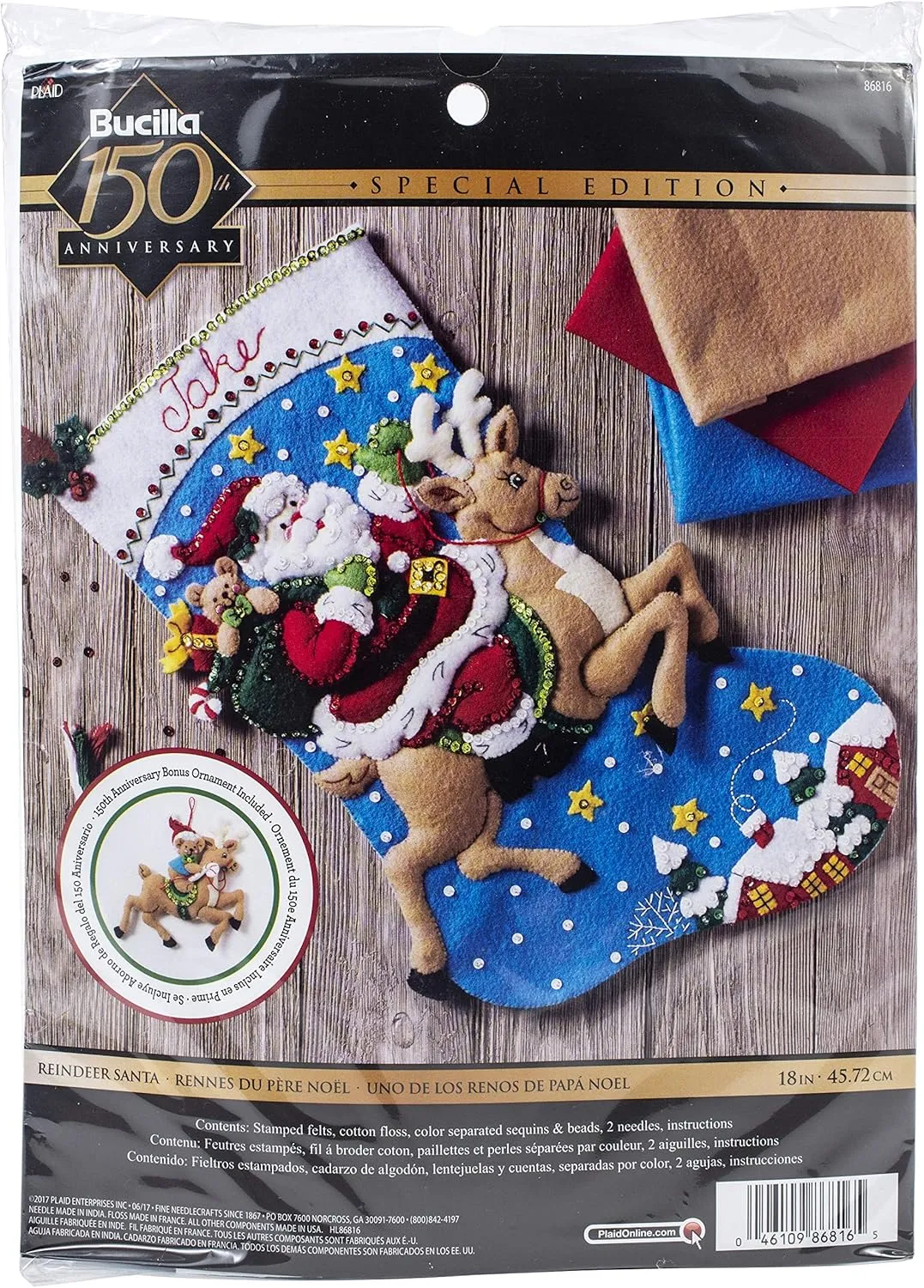 Bucilla Reindeer Santa Stocking Kit, Adult, Cotton, Holidays