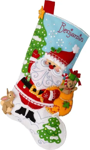 Bucilla, Retro Holiday Santa, Felt Applique 18" Stocking Making Kit, Perfect for DIY Arts and Crafts, 89740E